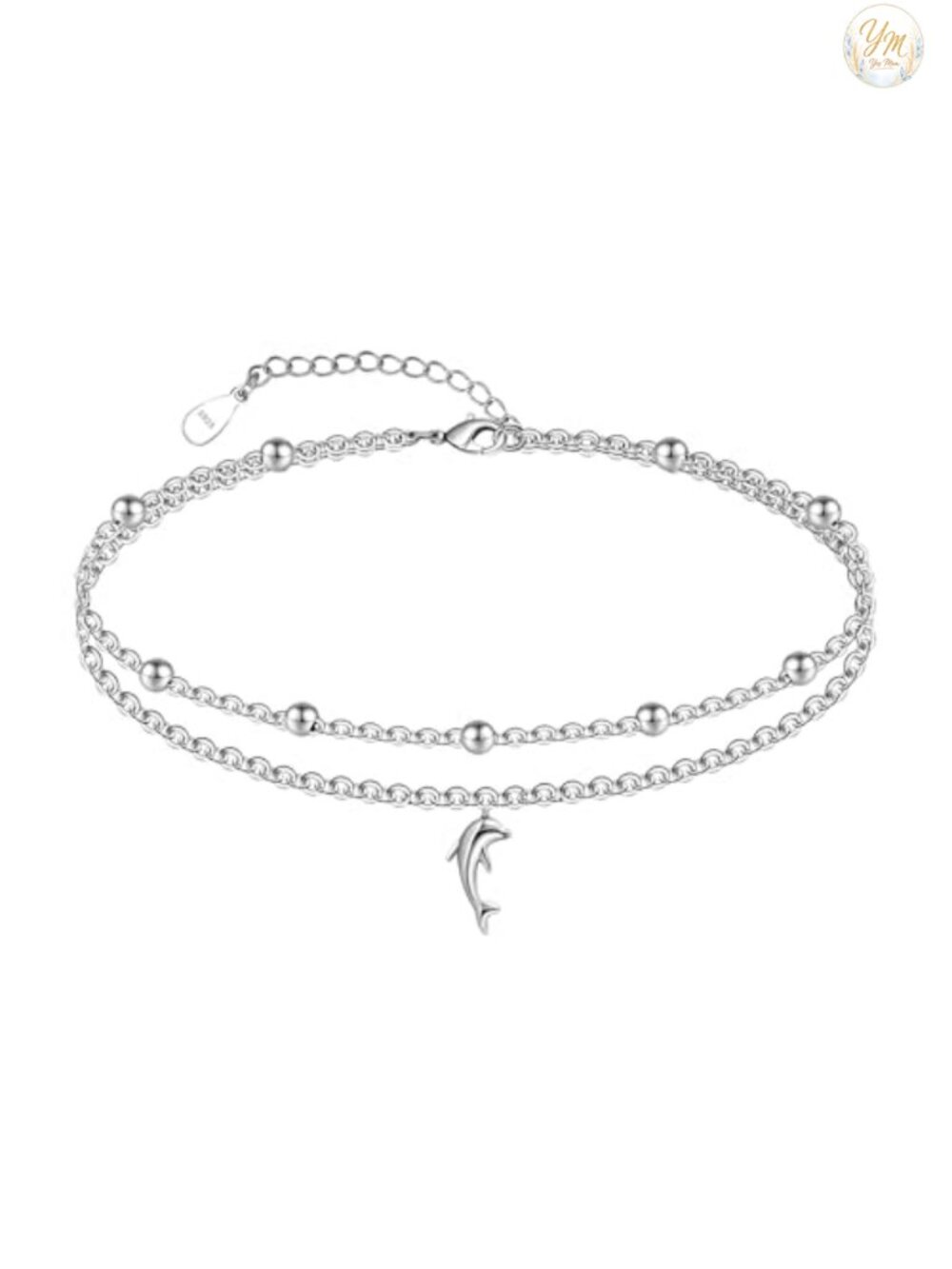 Sterling Silver Dolphin Charm Anklet Adjustable Layered Chain
